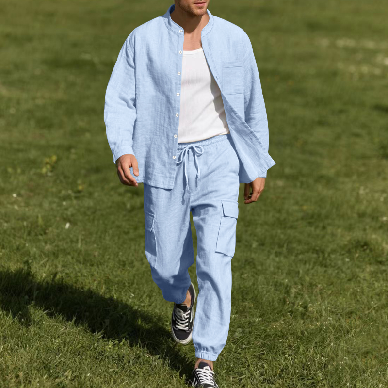 Linen Shirt Breathable - Men's Linen Breathable Two-Piece Set with