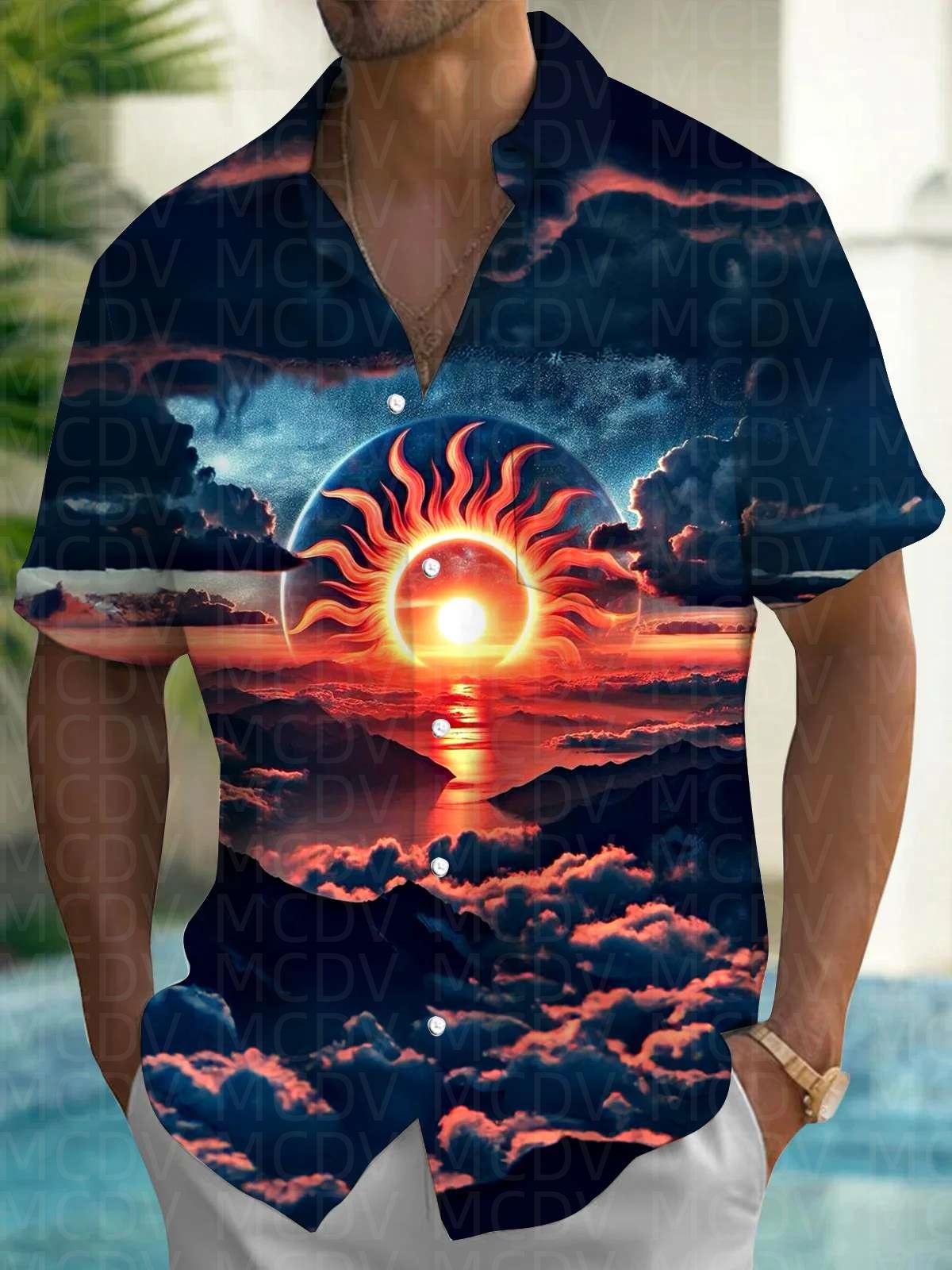 Shirt Camp Collar - Sun Pattern Style Men's Hawaiian Shirt