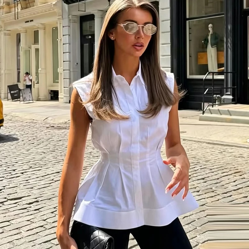 Shirt Camp Collar - Women Casual Sleeveless Slim Shirts Summer