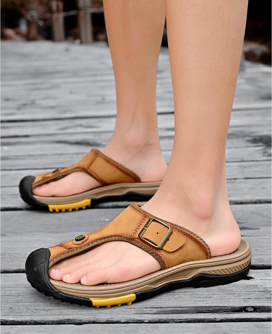 Flip Flop Leather Men - Genuine Leather Sandals Men Breathable Summer