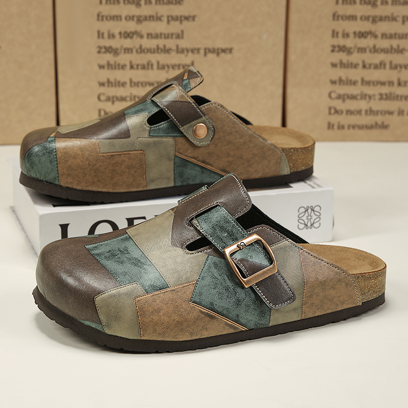 Flip Flop Leather Men - Unisex Cork Closed Toe Slippers Slip-on