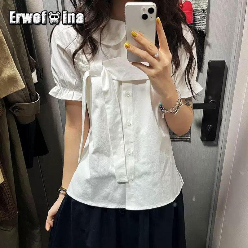 Shirt Camp Collar - Erwofeina Peter Pan Collar Preppy Style