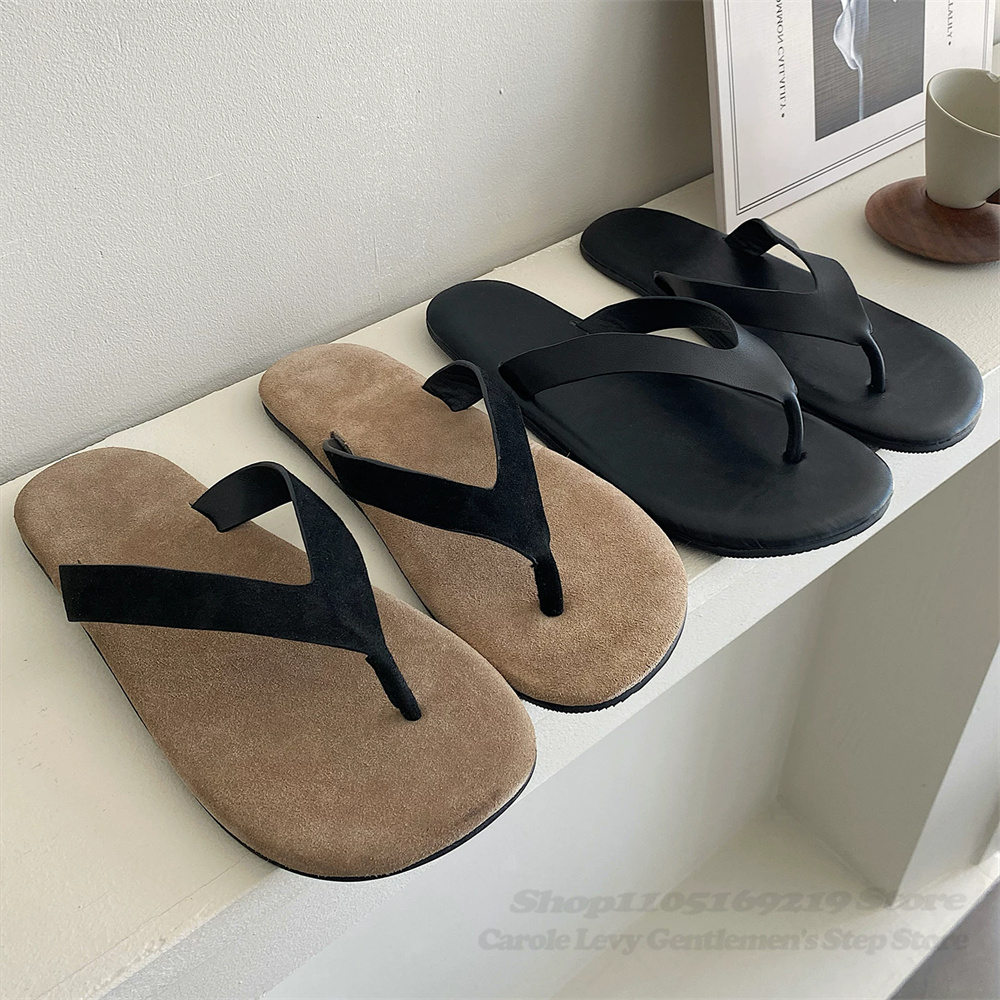 Flip Flop Leather Men - Vintage Style Cow Suede Clip On