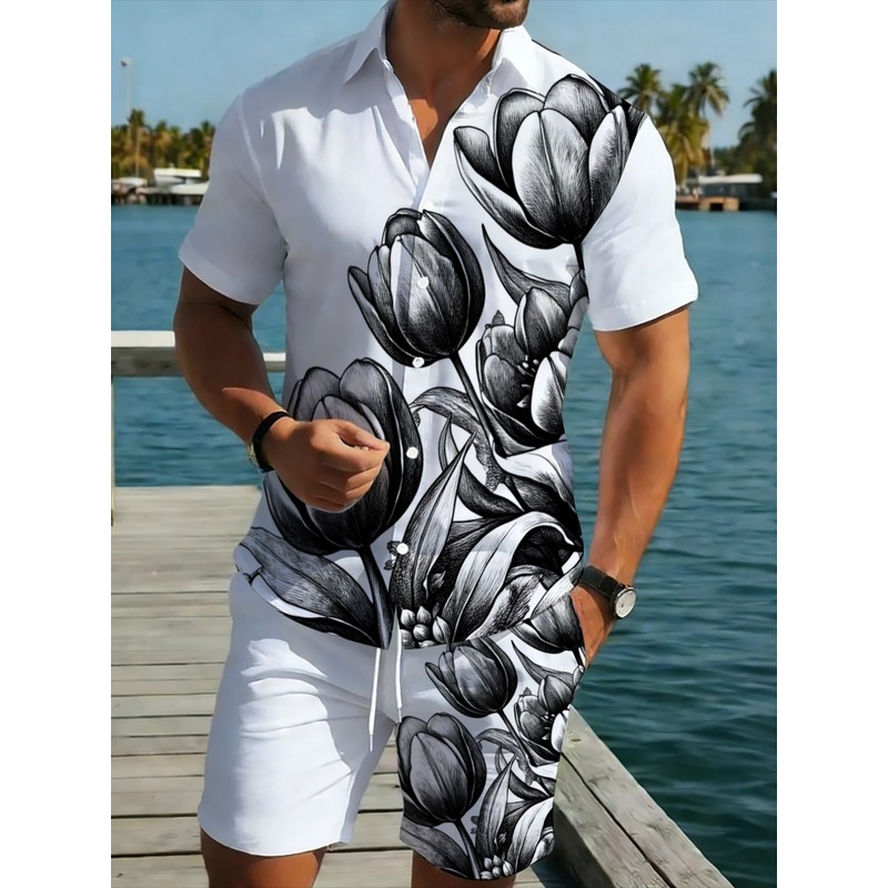 Resort Shirt Floral - Mens White Floral Print Shirt and