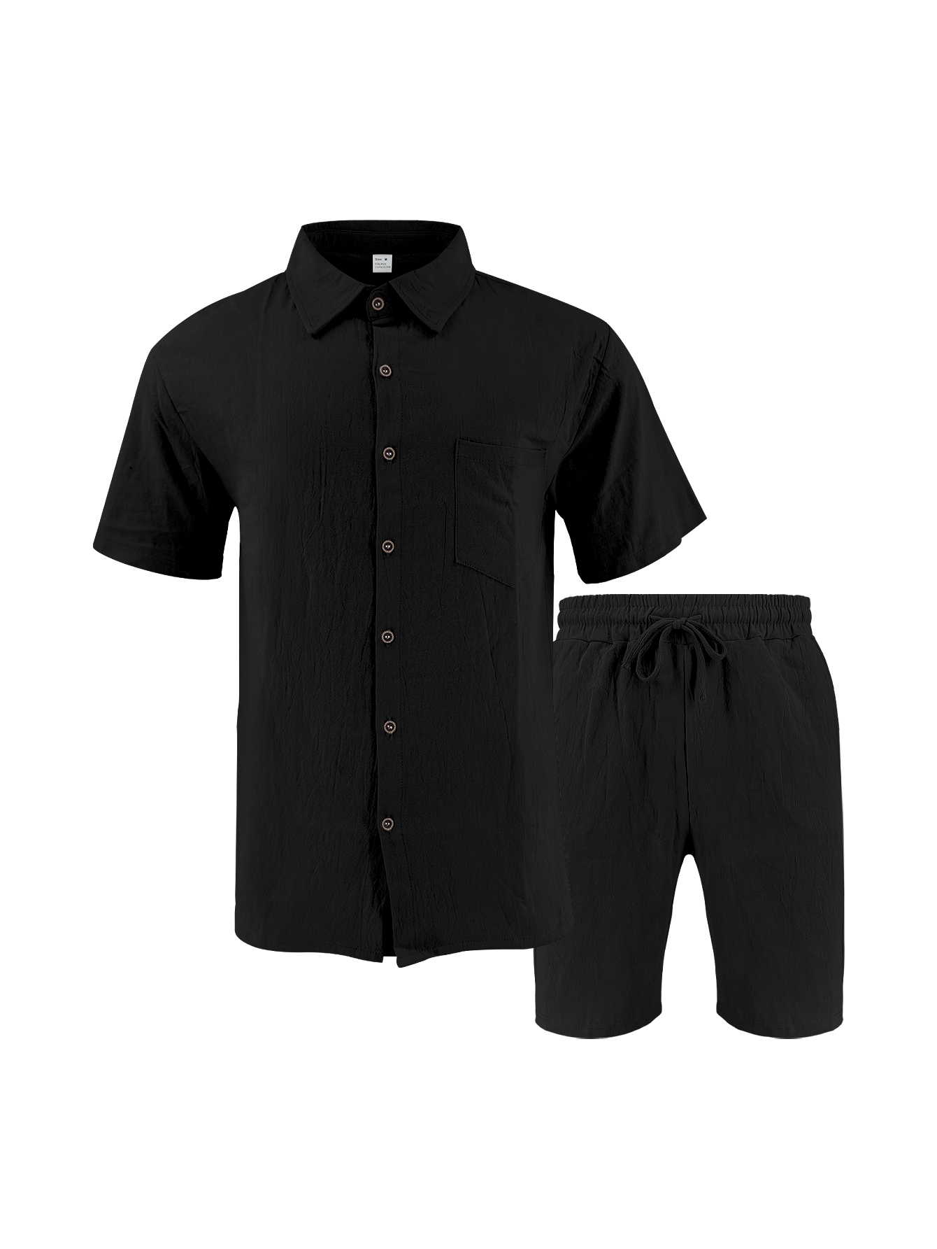 Linen Shirt Breathable - Men Linen Textured Two-Piece Set, Collared