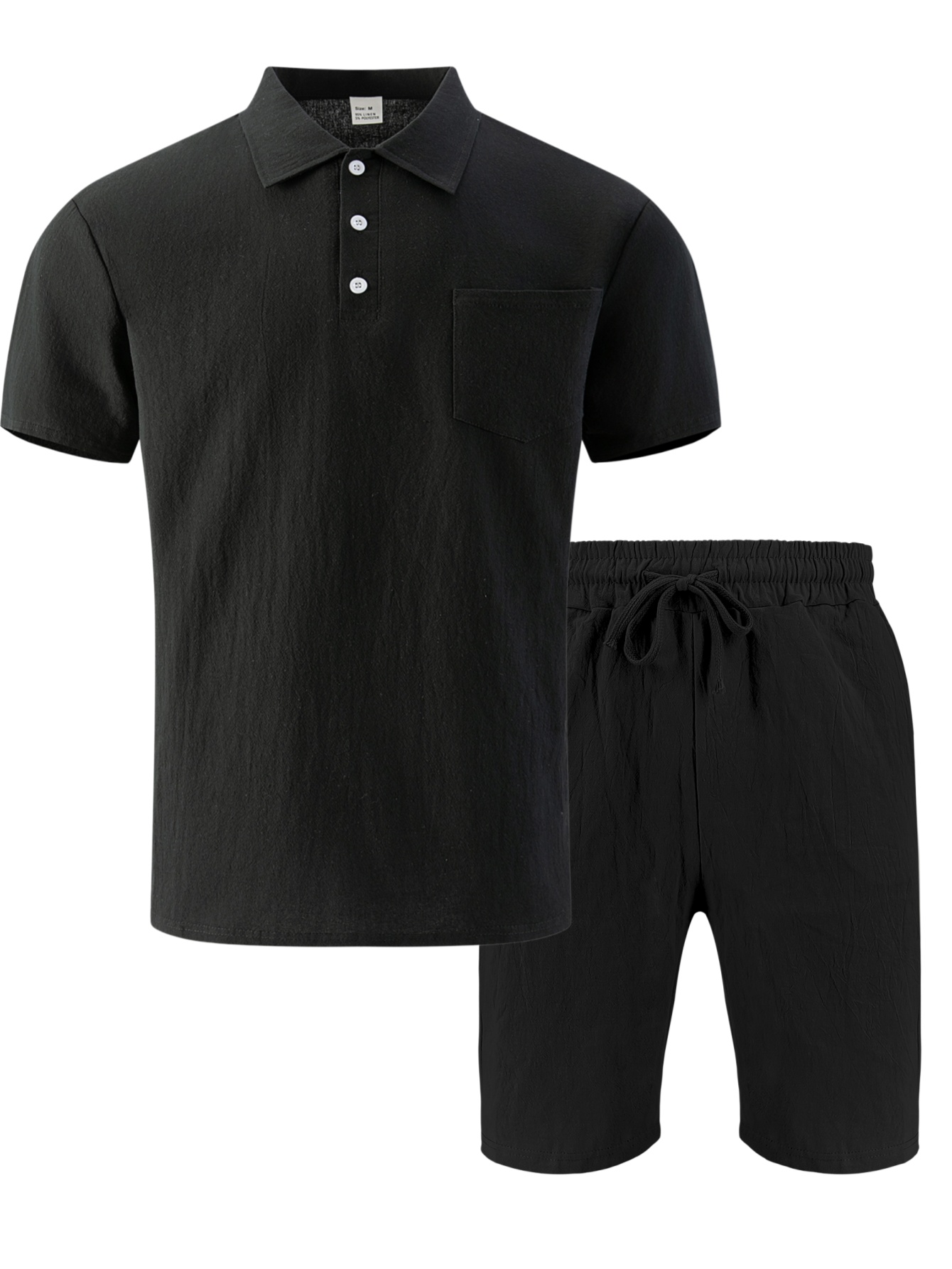 Men's Textured Linen Polo Shor - Short Linen Drawstring ulasan dan harga