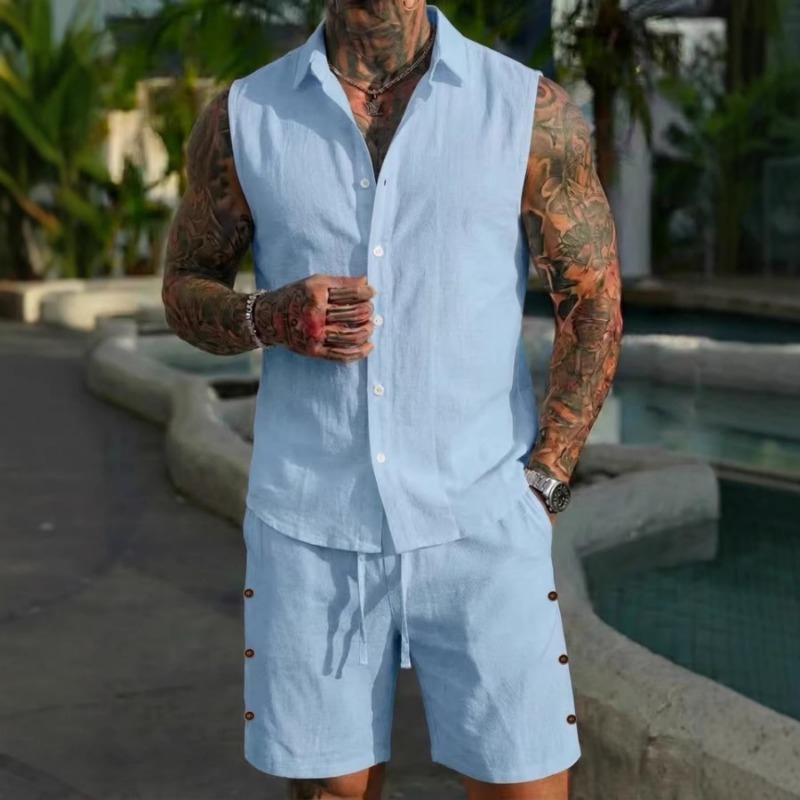 Men's 2 Piece Linen Textured S - Short Linen Drawstring ulasan dan harga