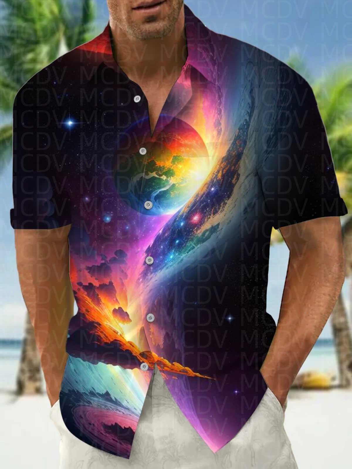 Sun Pattern Style Men's Hawaii - Shirt Camp Collar ulasan dan harga