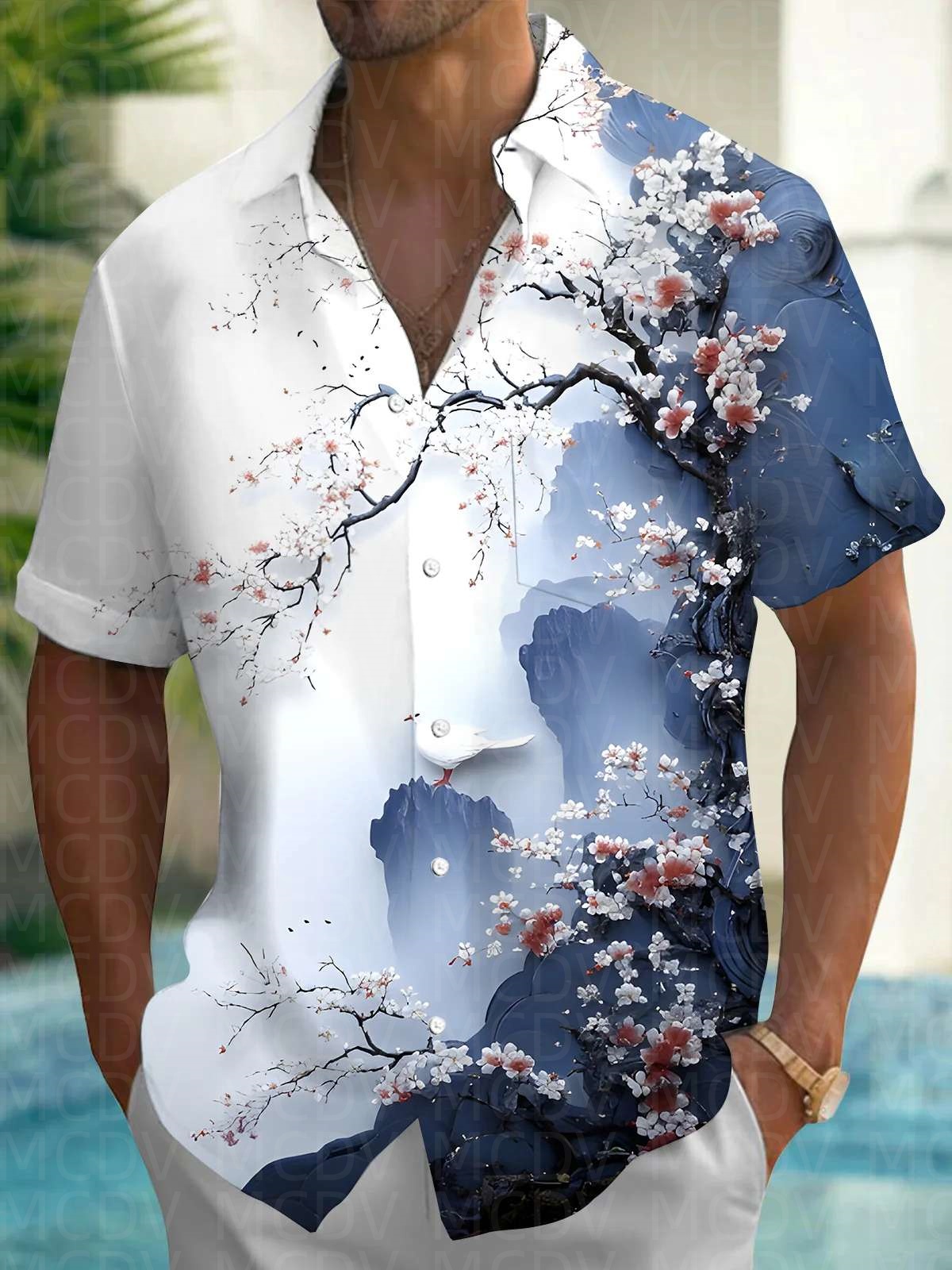 Sun Pattern Style Men's Hawaii - Shirt Camp Collar ulasan dan harga