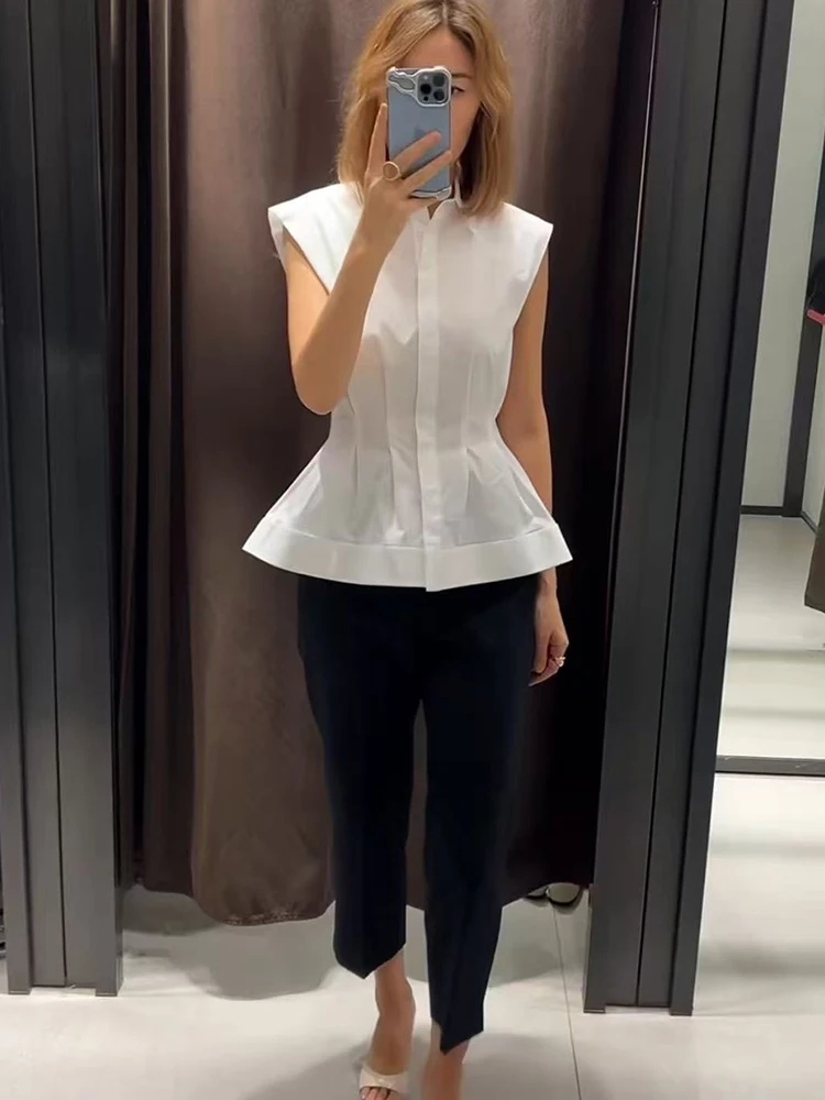 Women Casual Sleeveless Slim S - Shirt Camp Collar ulasan dan harga