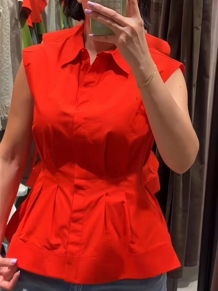 Women Casual Sleeveless Slim S - Shirt Camp Collar ulasan dan harga