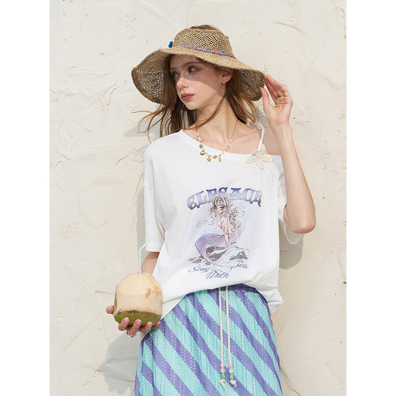 ELFSACK Women's Off Shoulder W - Tee Graphic Print ulasan dan harga