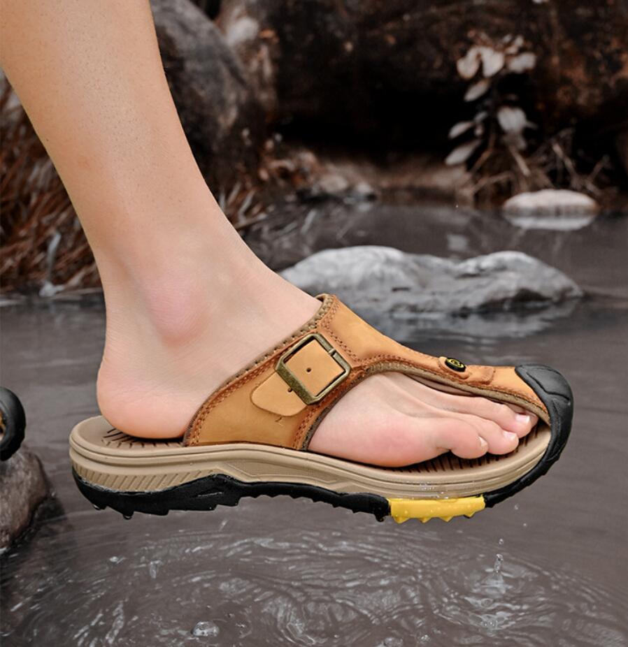 Genuine Leather Sandals Men Br - Flip Flop Leather Men ulasan dan harga