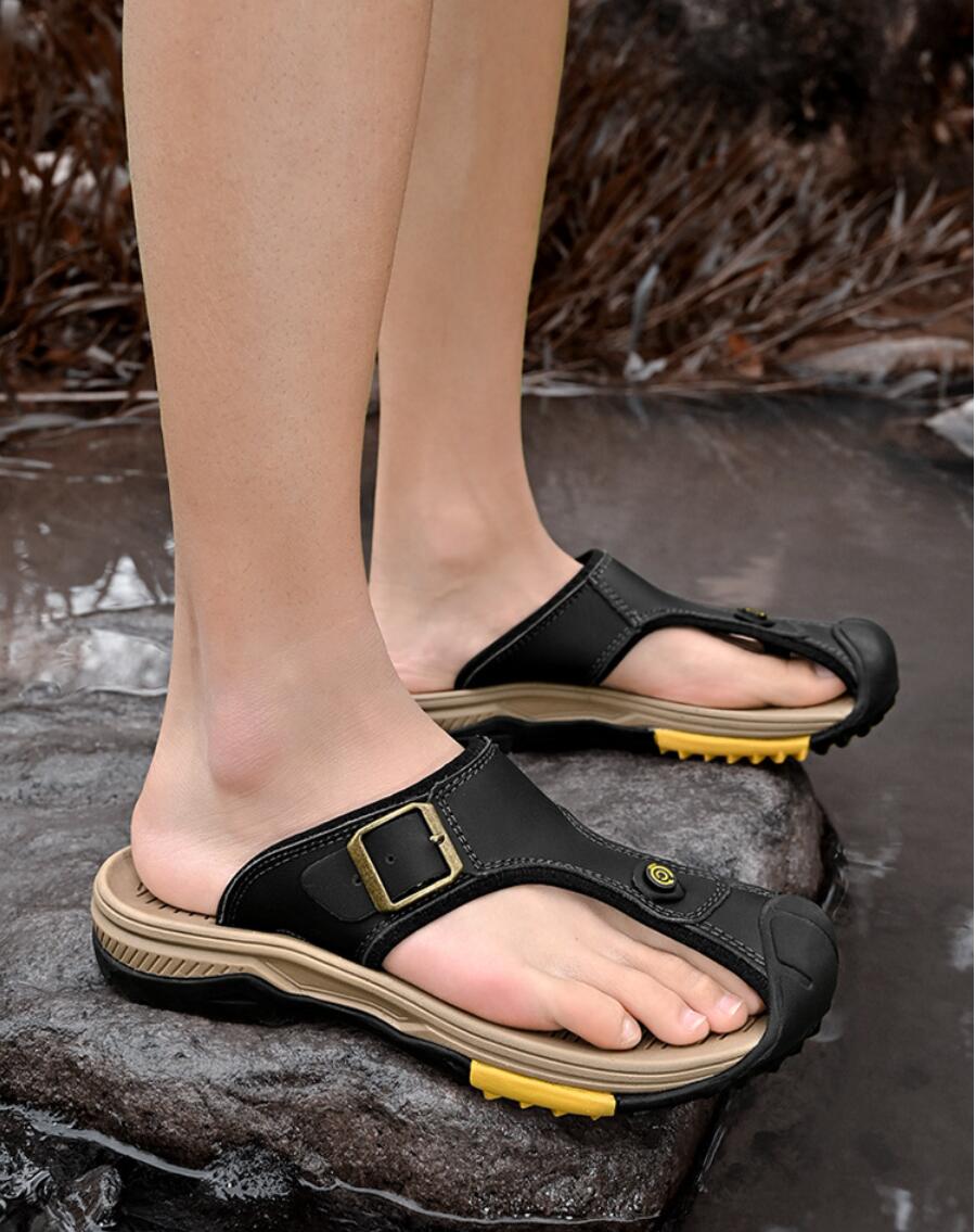 Genuine Leather Sandals Men Br - Flip Flop Leather Men ulasan dan harga