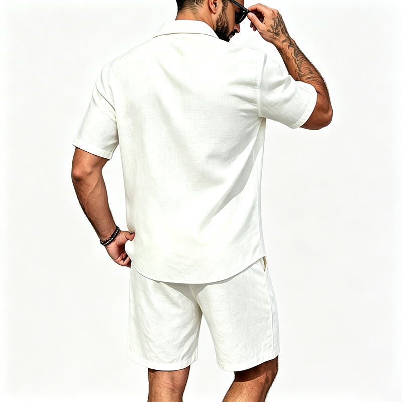 Men Linen Two Piece Outfit Sho - Linen Shirt Breathable ulasan dan harga