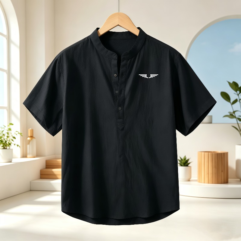 Men's cotton and linen Henley  - Linen Shirt Breathable ulasan dan harga