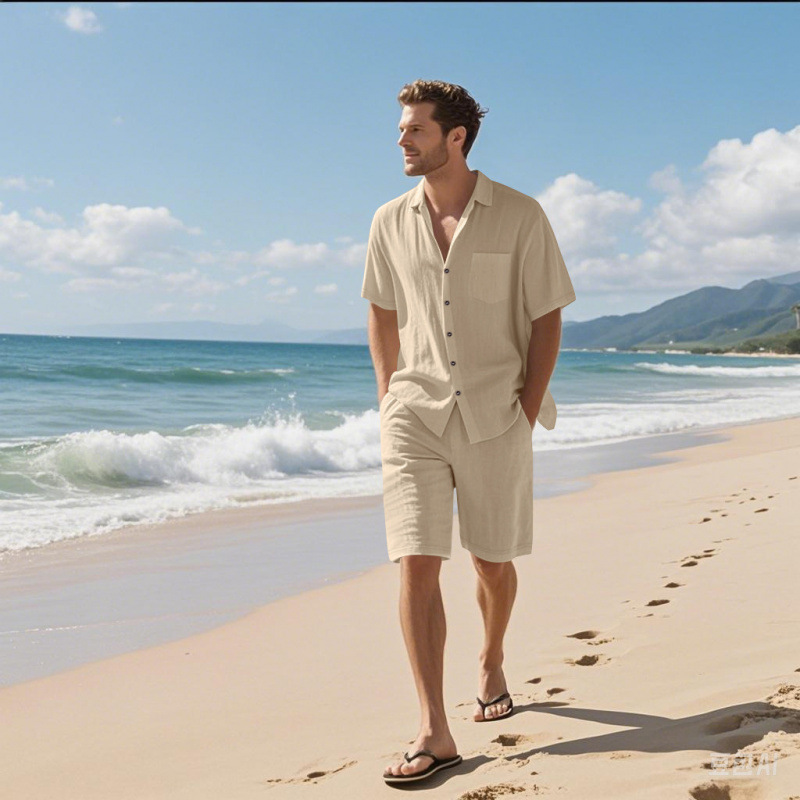 Men Linen Blend Camp Collar Sh - Linen Shirt Breathable ulasan dan harga