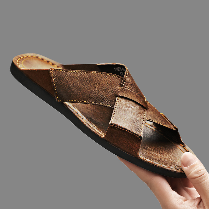 Fashion Genuine Leather Men Sl - Flip Flop Leather Men ulasan dan harga