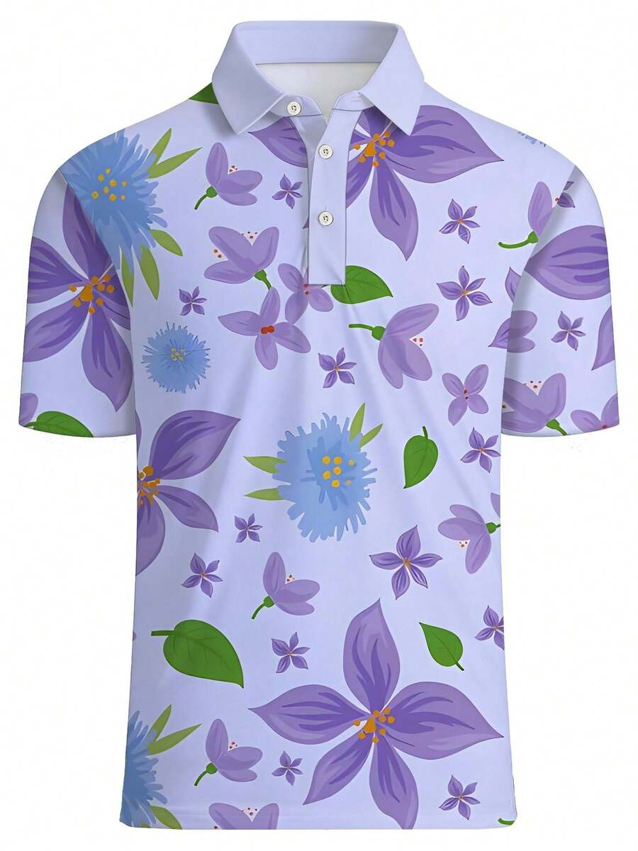 Mens Floral Print Pique Shirt  - Polo Shirt Pique ulasan dan harga