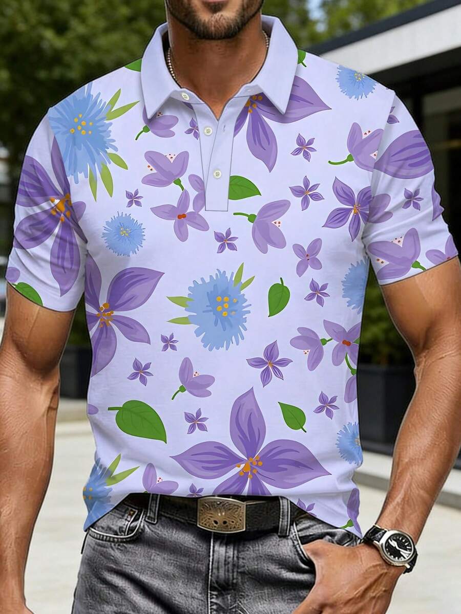 Mens Floral Print Pique Shirt  - Polo Shirt Pique ulasan dan harga