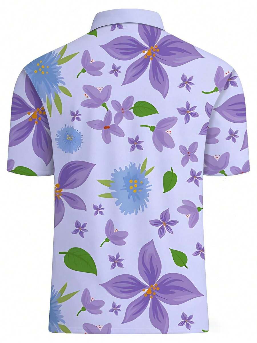 Mens Floral Print Pique Shirt  - Polo Shirt Pique ulasan dan harga