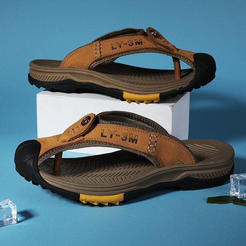 New Men's Genuine Leather Flip - Flip Flop Leather Men ulasan dan harga