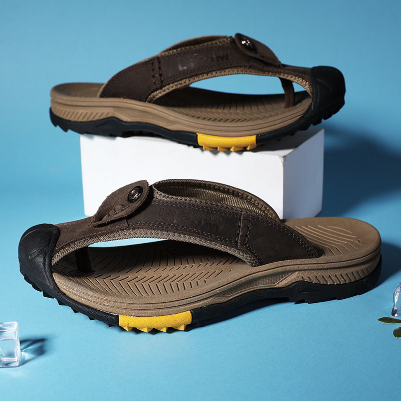 New Men's Genuine Leather Flip - Flip Flop Leather Men ulasan dan harga