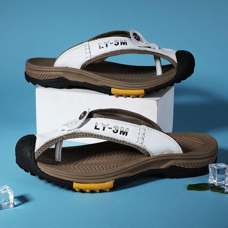 New Men's Genuine Leather Flip - Flip Flop Leather Men ulasan dan harga