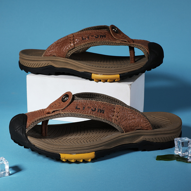 New Men's Genuine Leather Flip - Flip Flop Leather Men ulasan dan harga