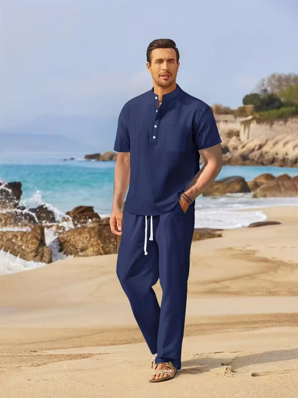Summer men's cotton and linen  - Short Linen Drawstring ulasan dan harga