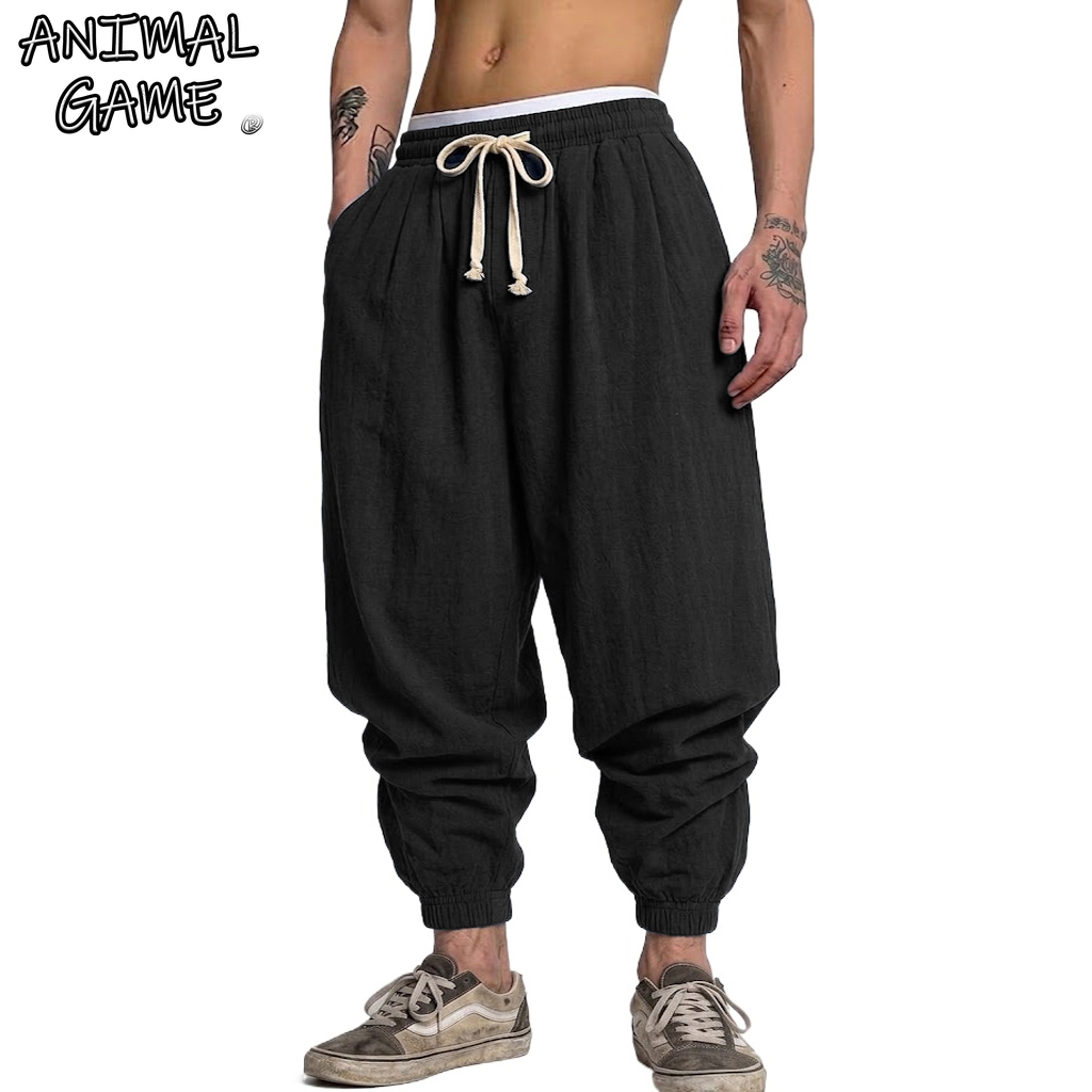 Korean Cotton Linen Trousers A - Short Linen Drawstring ulasan dan harga