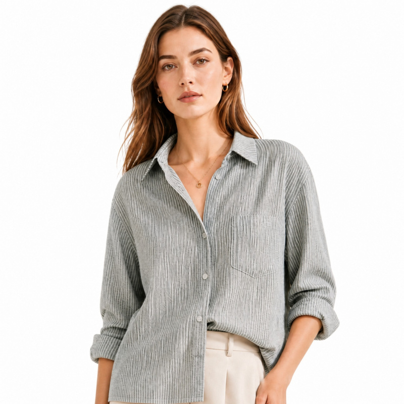 Japanese-style gray-white fine - Linen Shirt Breathable ulasan dan harga