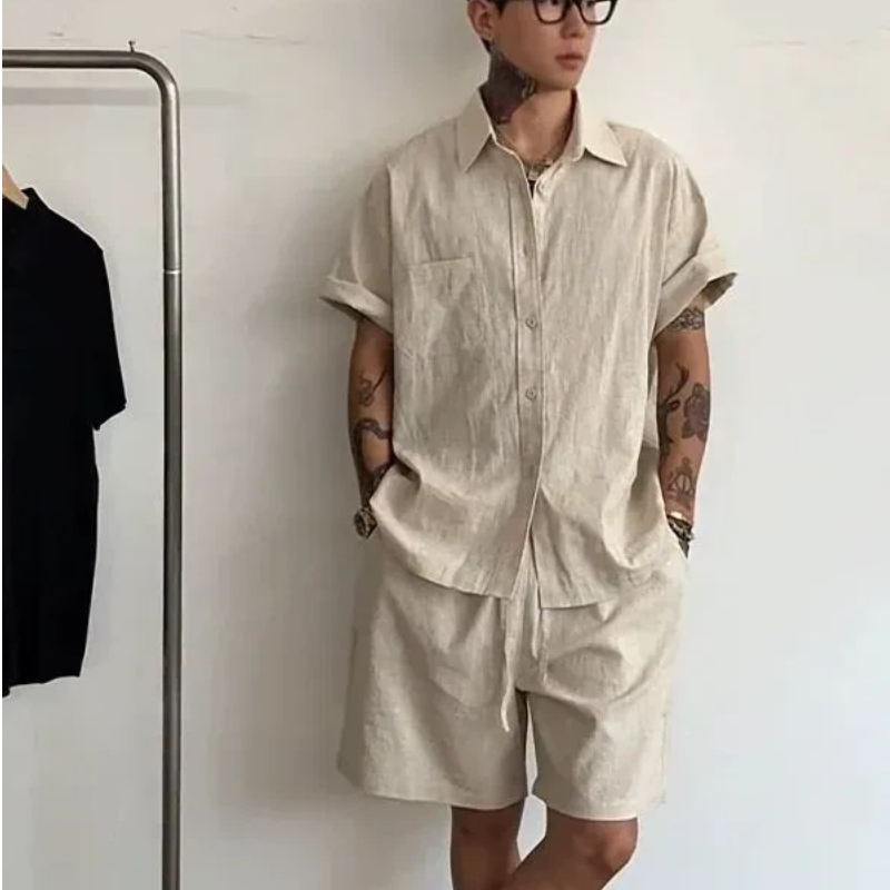 Mens Linen Cotton 2 Piece Set  - Linen Shirt Breathable ulasan dan harga