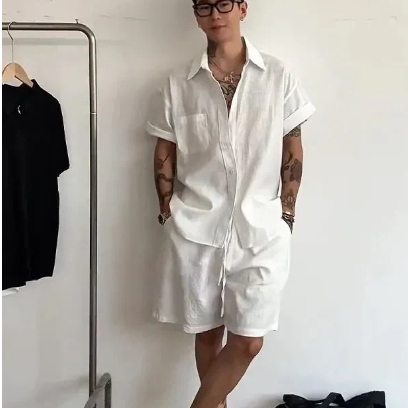 Mens Linen Cotton 2 Piece Set  - Linen Shirt Breathable ulasan dan harga