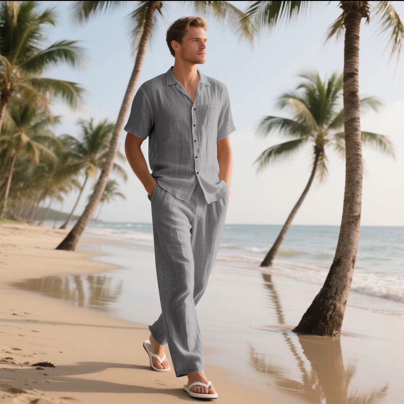 Summer Men's New Linen Casual  - Short Linen Drawstring ulasan dan harga