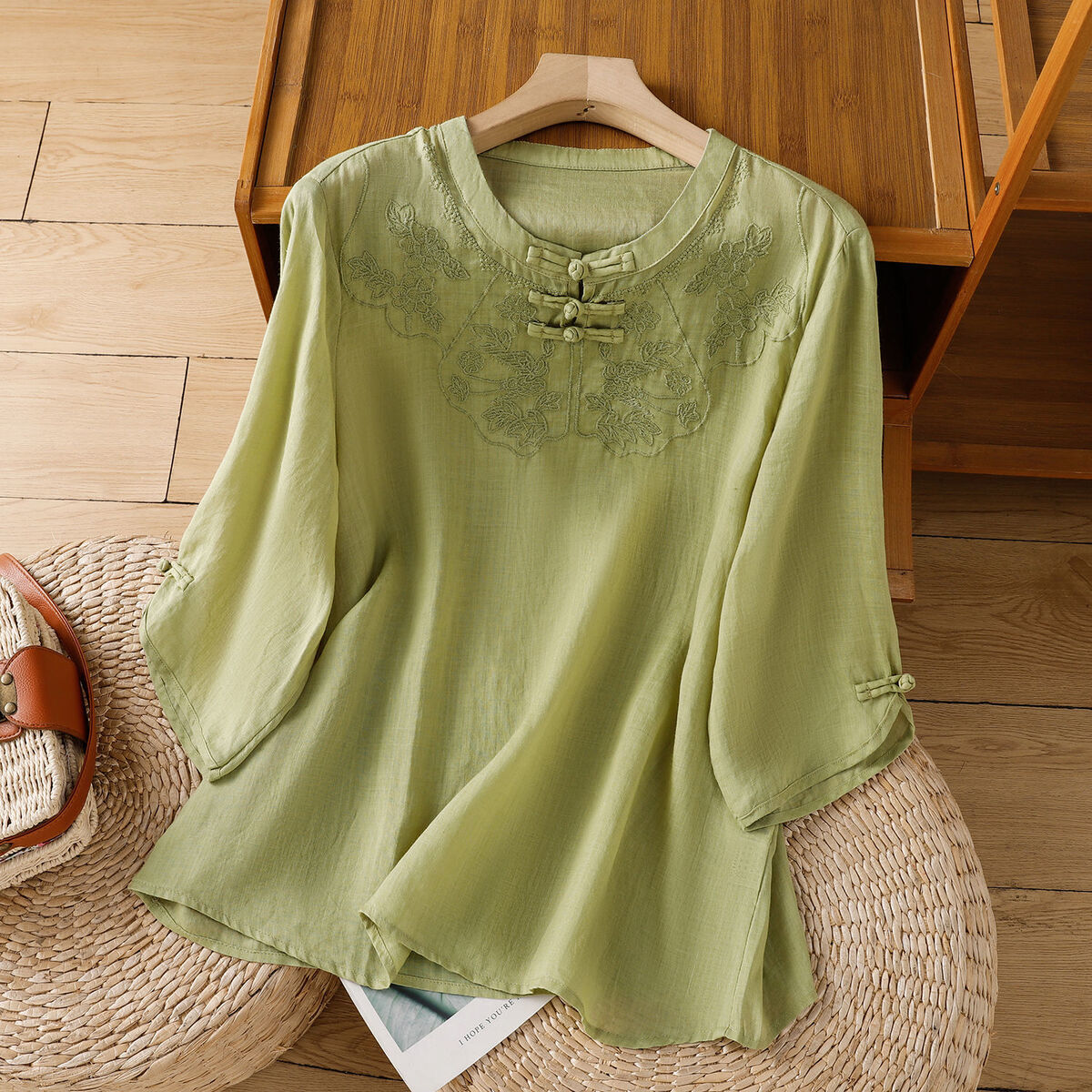 Chinese Style Round Collar But - Shirt Camp Collar ulasan dan harga