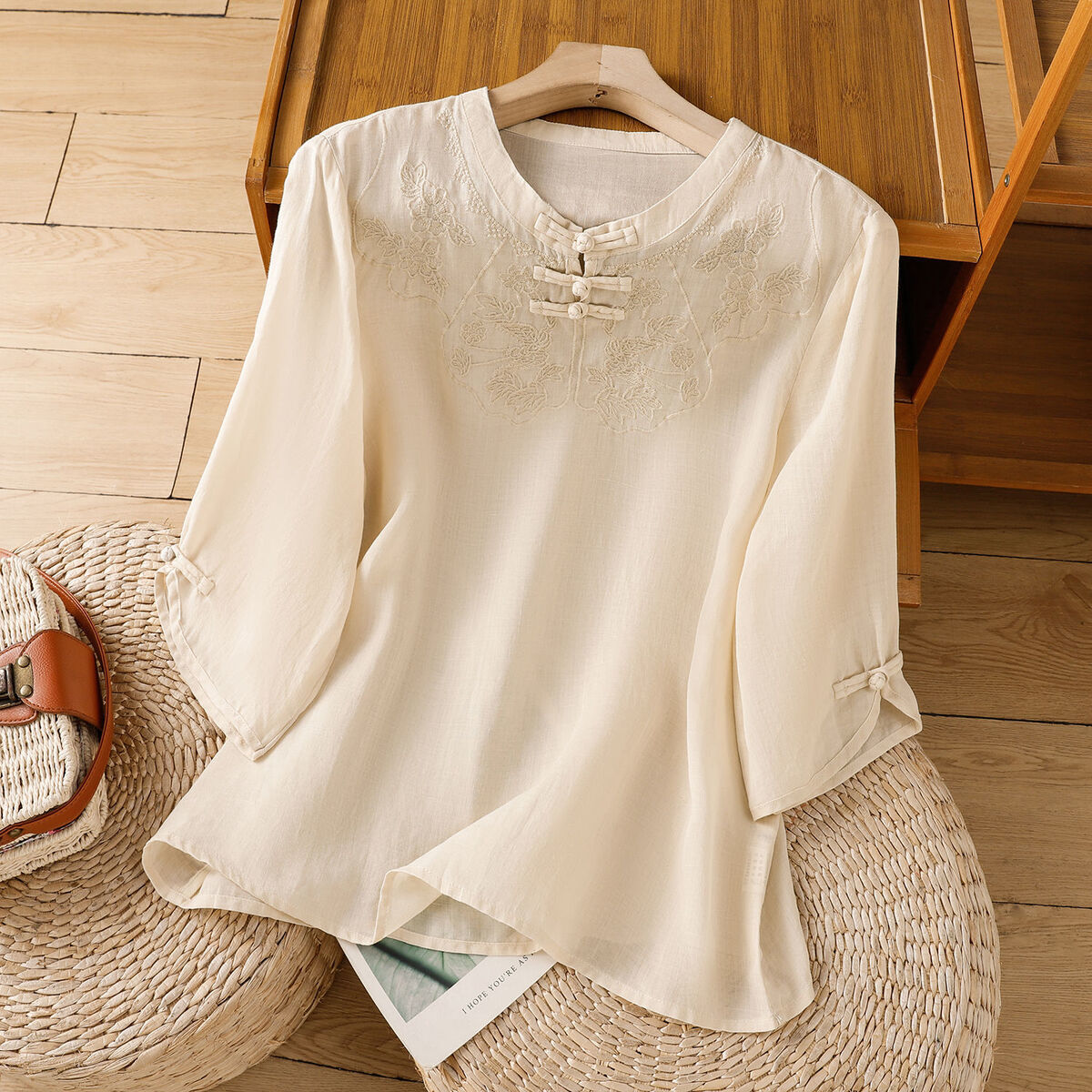 Chinese Style Round Collar But - Shirt Camp Collar ulasan dan harga