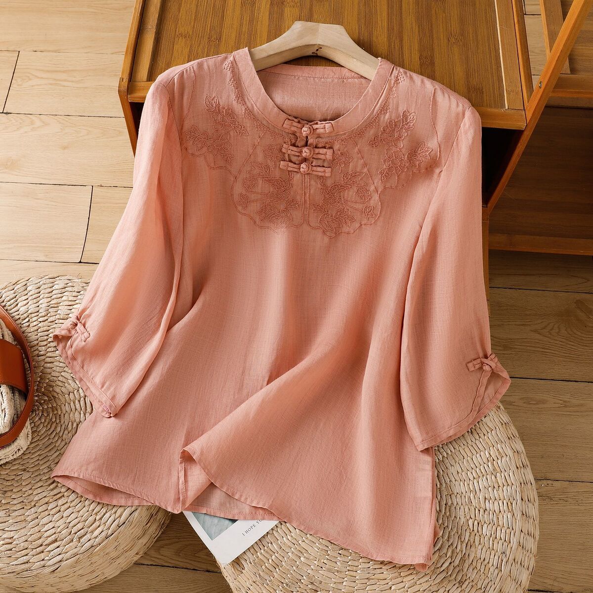 Chinese Style Round Collar But - Shirt Camp Collar ulasan dan harga