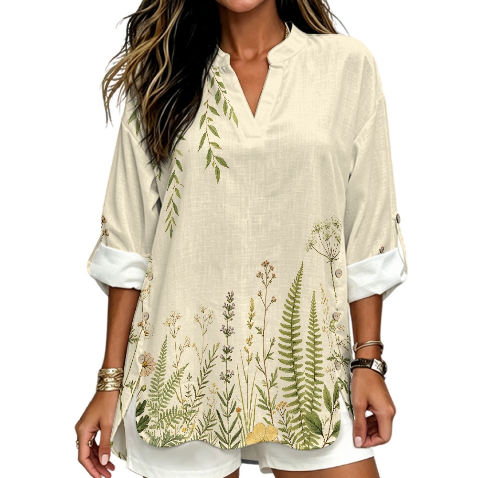 INSTANTARTS Women'S Linen V-Ne - Linen Shirt Breathable ulasan dan harga
