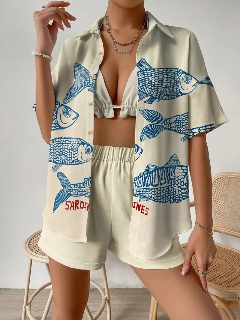 Fashion Print Beach Holiday 2- - Shirt Camp Collar ulasan dan harga