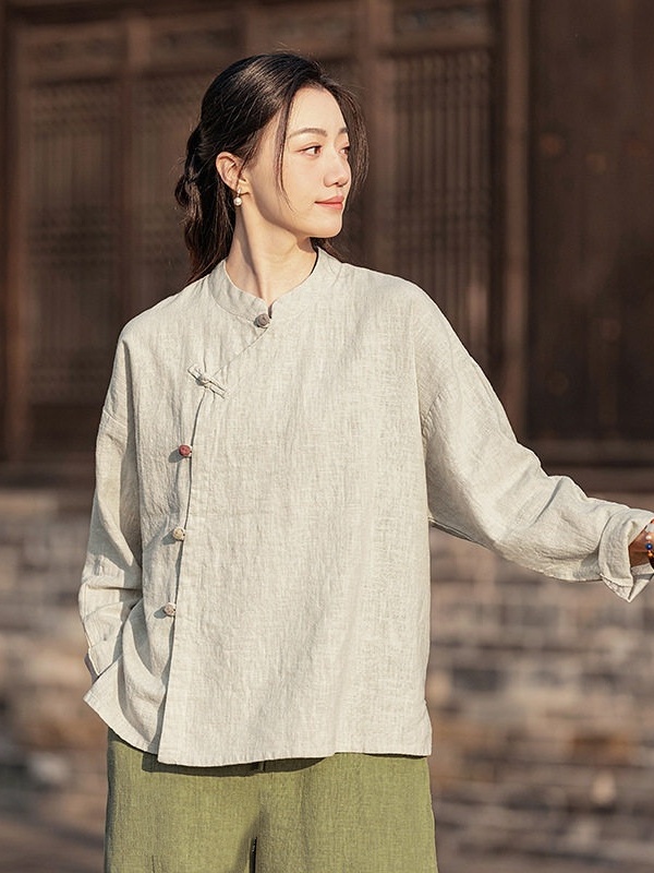 New Chinese Style Zen Meditati - Linen Shirt Breathable ulasan dan harga
