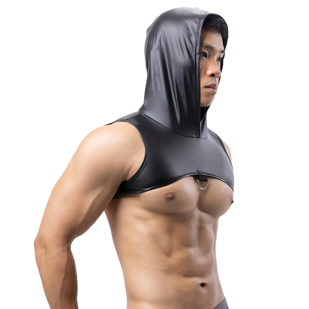 Men Faux Leather Hooded Fitnes - Tank Top Muscle ulasan dan harga