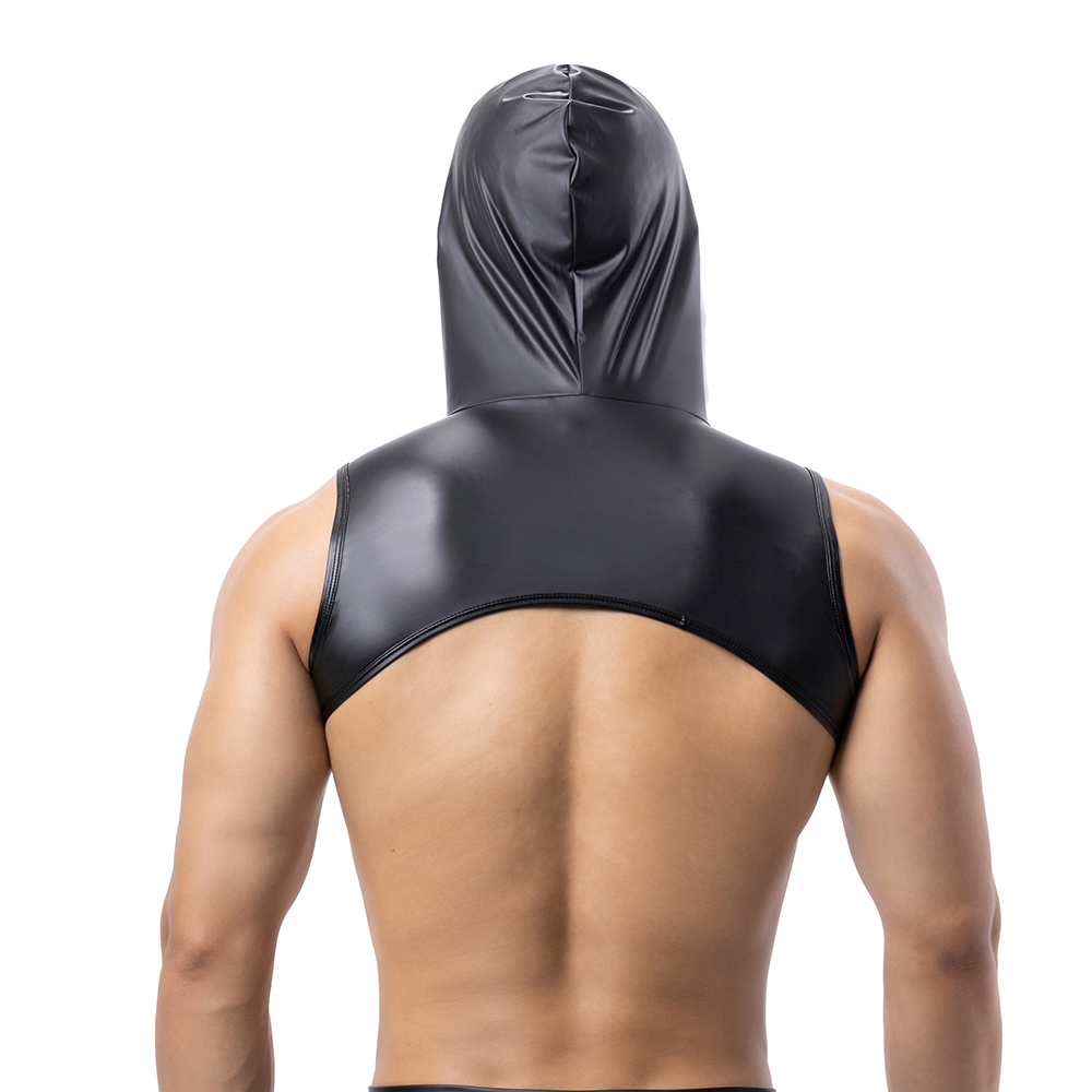 Men Faux Leather Hooded Fitnes - Tank Top Muscle ulasan dan harga