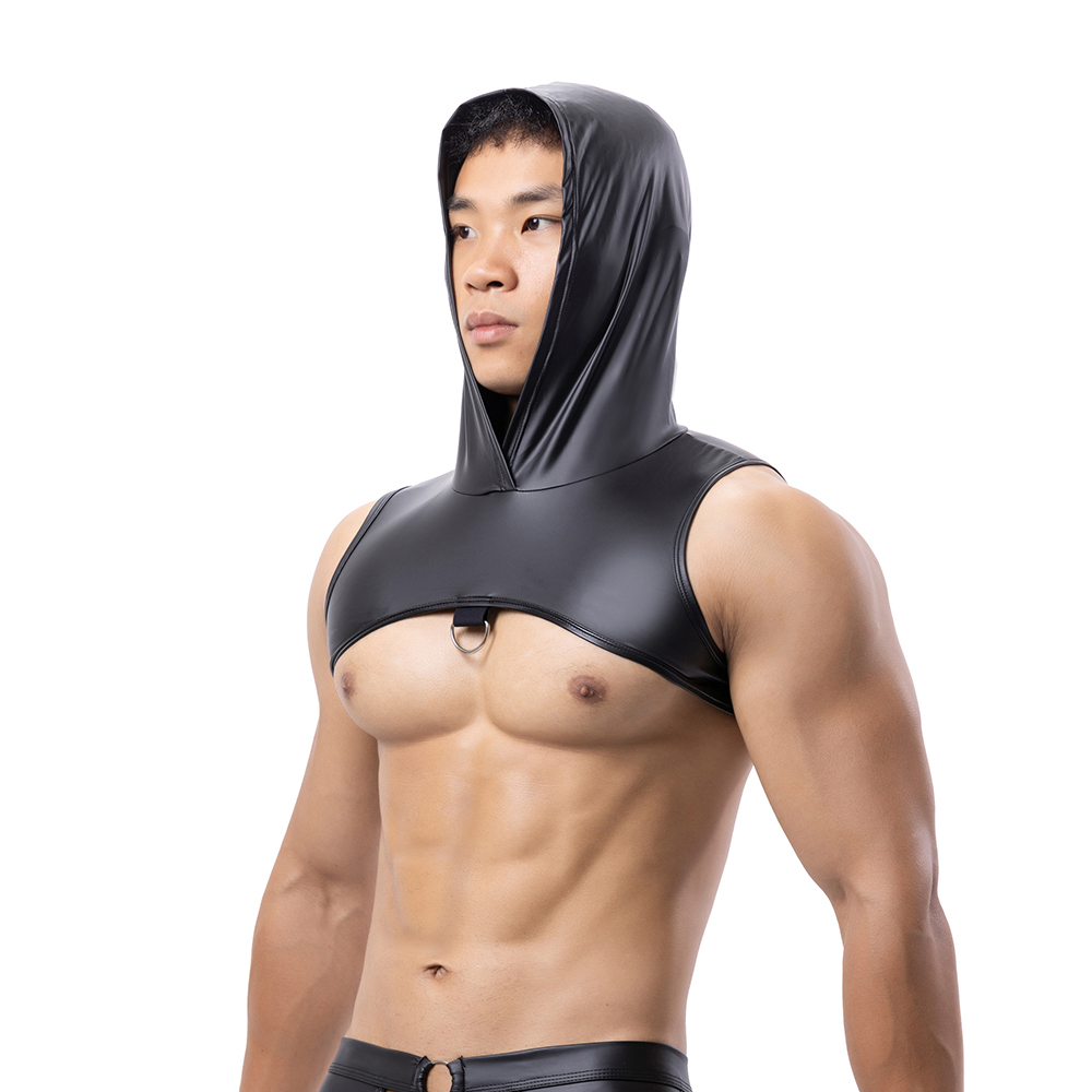 Men Faux Leather Hooded Fitnes - Tank Top Muscle ulasan dan harga