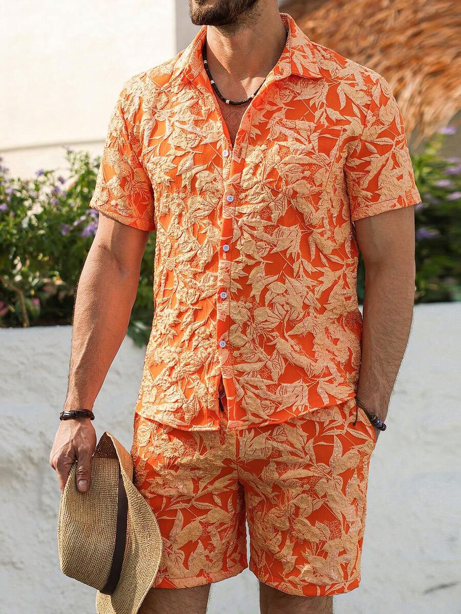 Genlund Men's Burnt Orange Sum - Resort Shirt Floral ulasan dan harga