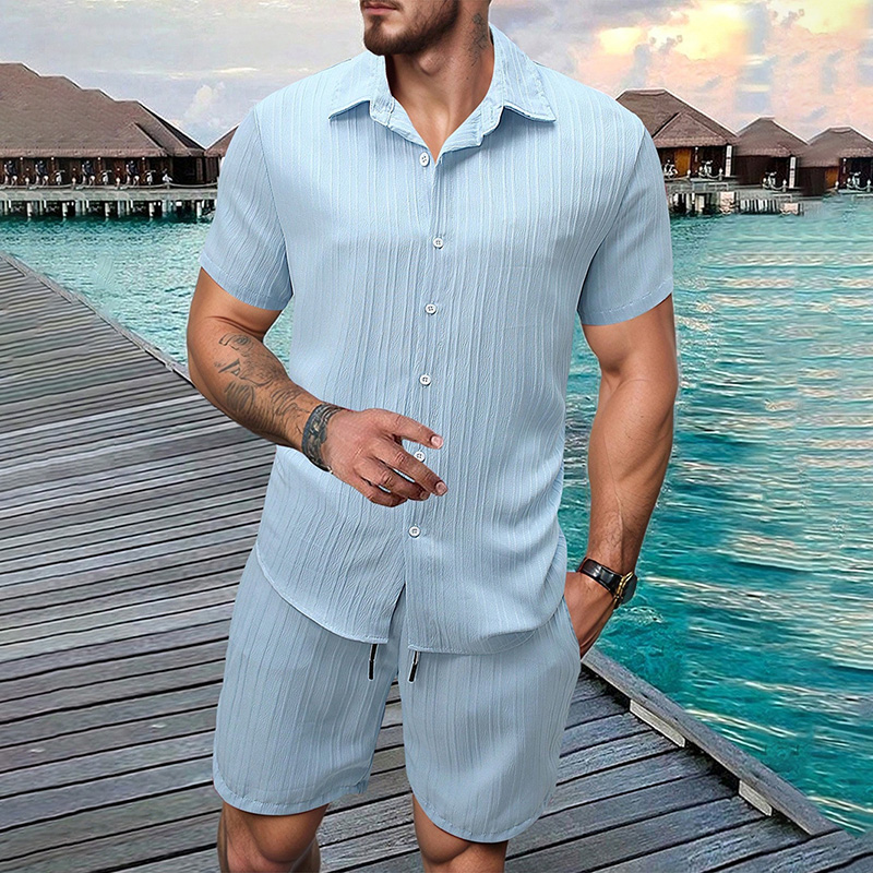 2026 New Men Vertical Wrinkle  - Shirt Camp Collar ulasan dan harga