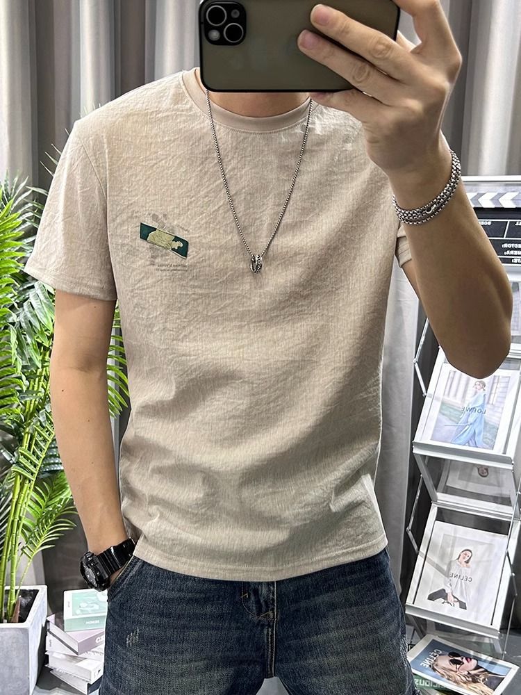 Male Tees Shirts White Linen T - Short Linen Drawstring ulasan dan harga