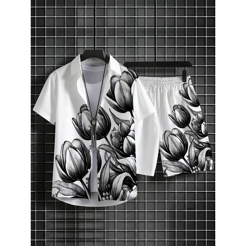 Mens White Floral Print Shirt  - Resort Shirt Floral ulasan dan harga