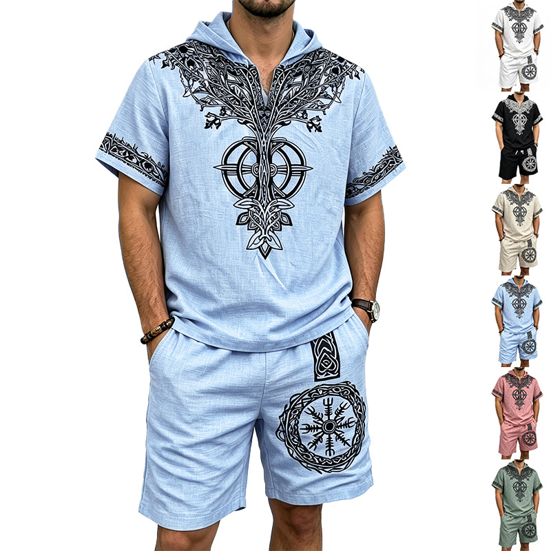 Men Linen Look Viking Tree Pri - Short Linen Drawstring ulasan dan harga