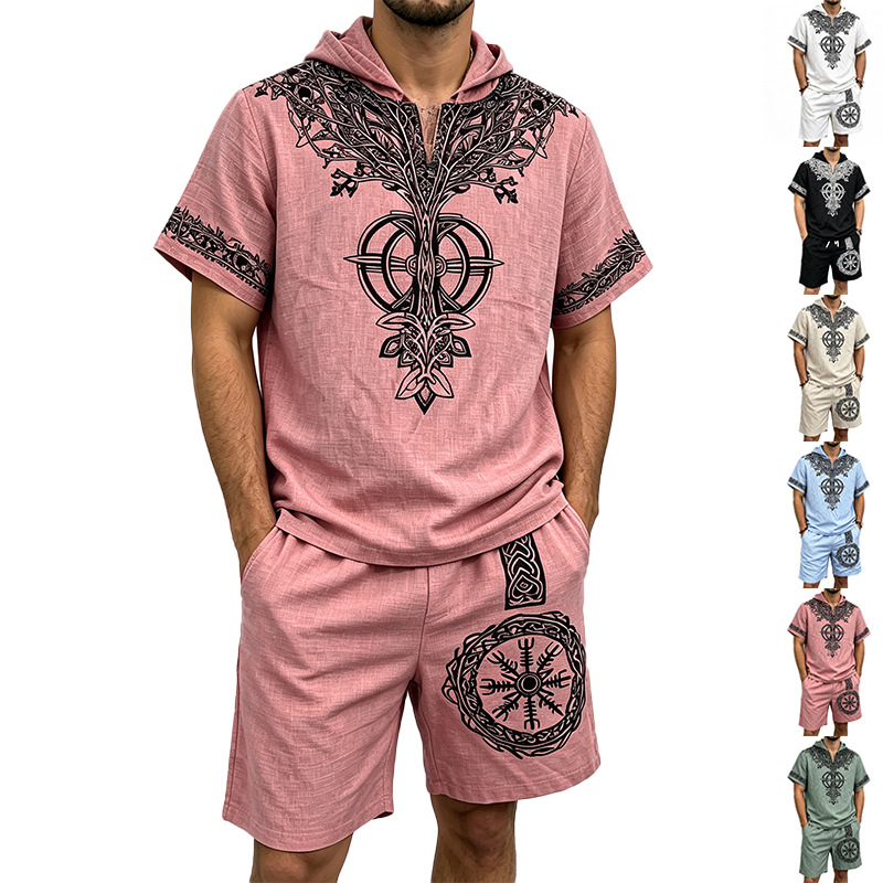 Men Linen Look Viking Tree Pri - Short Linen Drawstring ulasan dan harga